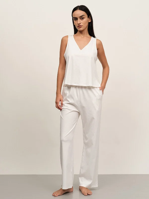 Solid Side Split Supima Cotton Pajama Set | White