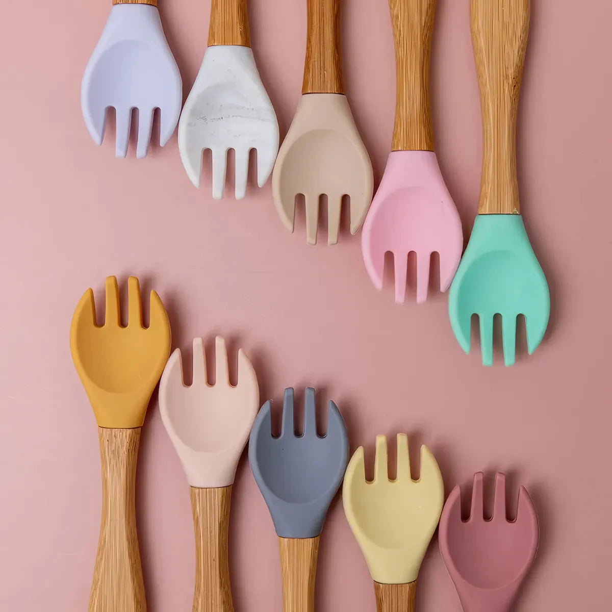 Baby Bamboo Fork Silicone Wooden Feeding Set