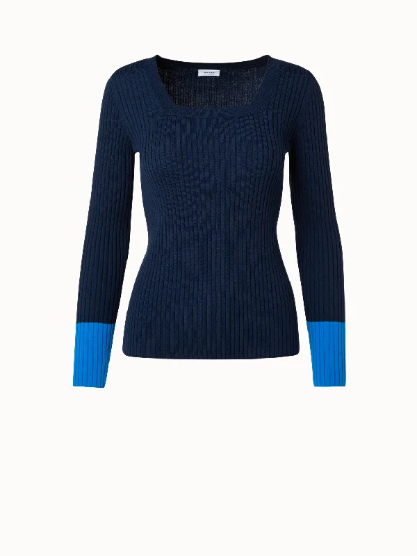 Ribbed Colorblock Merino Wool Pullover