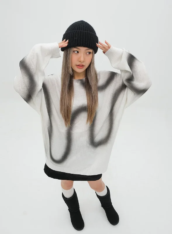 Graffiti Print Knit Pullover