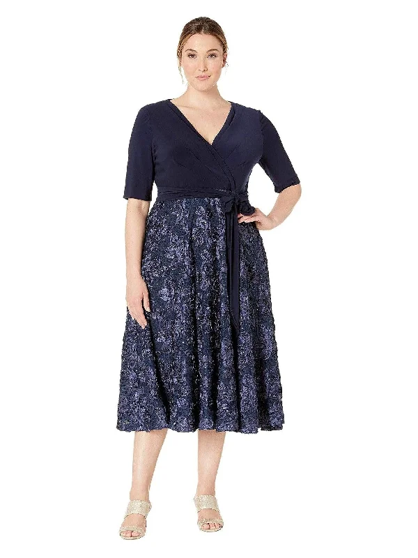 New Navy 22W SL Fashions 9470682 Formal Plus Size Floral Short Dress Sale