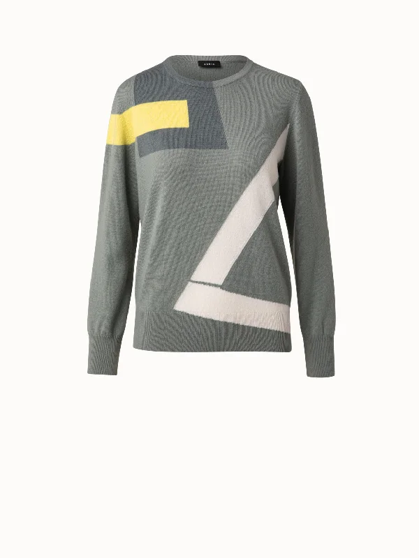 Cashmere Knit Pullover with Asphalt Intarsia