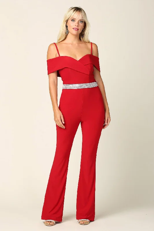 Formal Off Shoulder Fitted Evening Jumpsuit