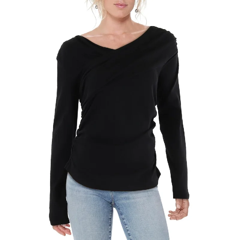 Womens Asymmetric Surplice Pullover Top