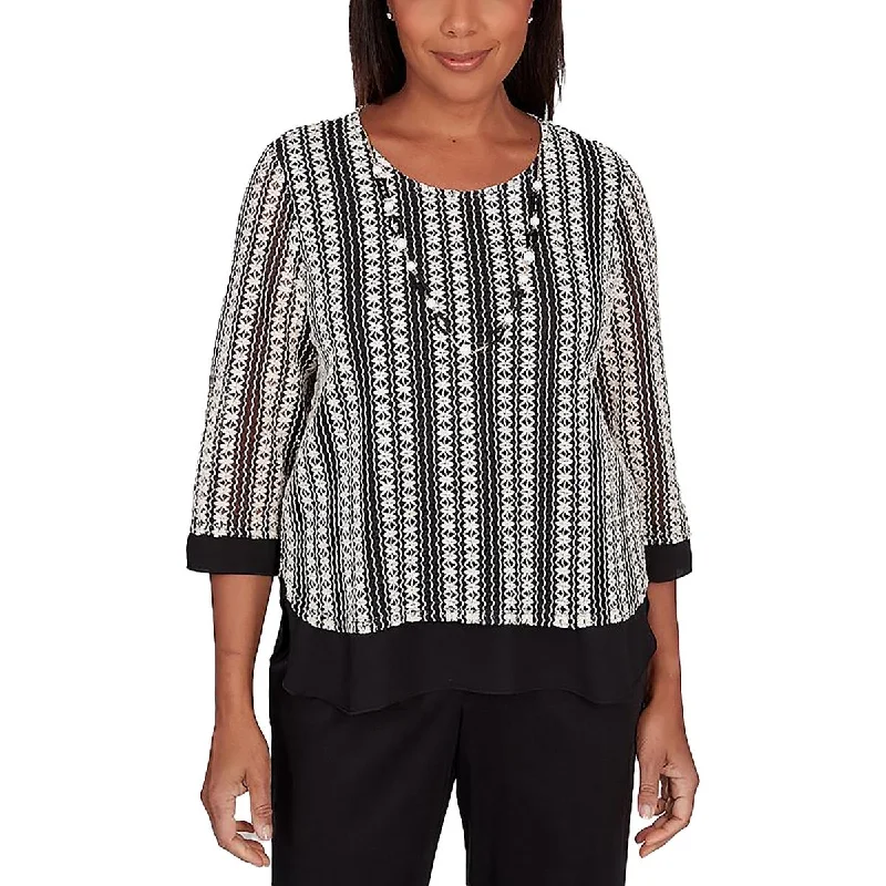 Alfred Dunner Womens Textured Striped Pullover Top