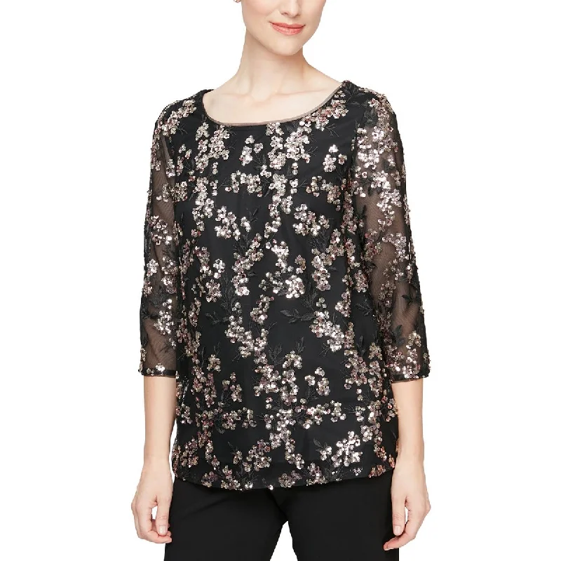 Alex Evenings Womens Sequined Embrodiered Pullover Top