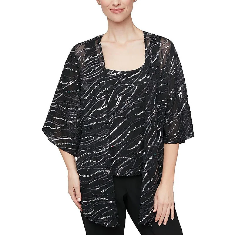 Alex Evenings Womens Sequined 2 PC Pullover Top