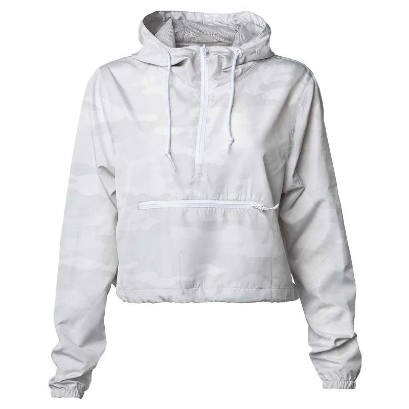 Independent Trading Co. Women's White Camo Lightweight Pullover Crop Windbreaker