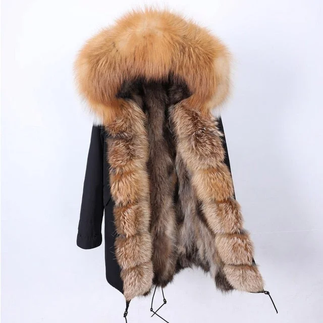 Thick Warm Hooded Women's Winter Parka Jacket with Real Raccoon Fur Collar