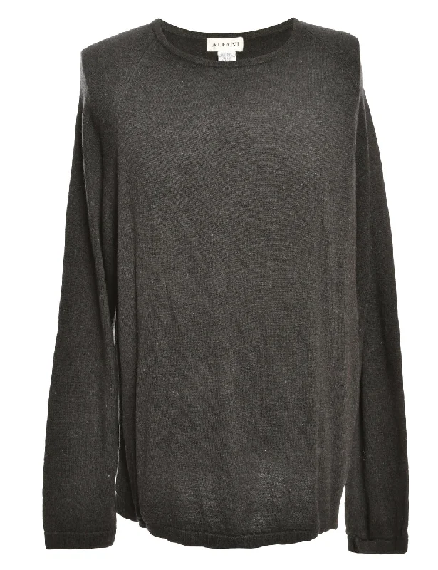 Long Sleeved Dark Grey Knit Jumper - L