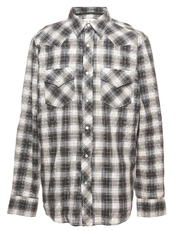 Long Sleeved Grey & Black Checked Western Shirt - M