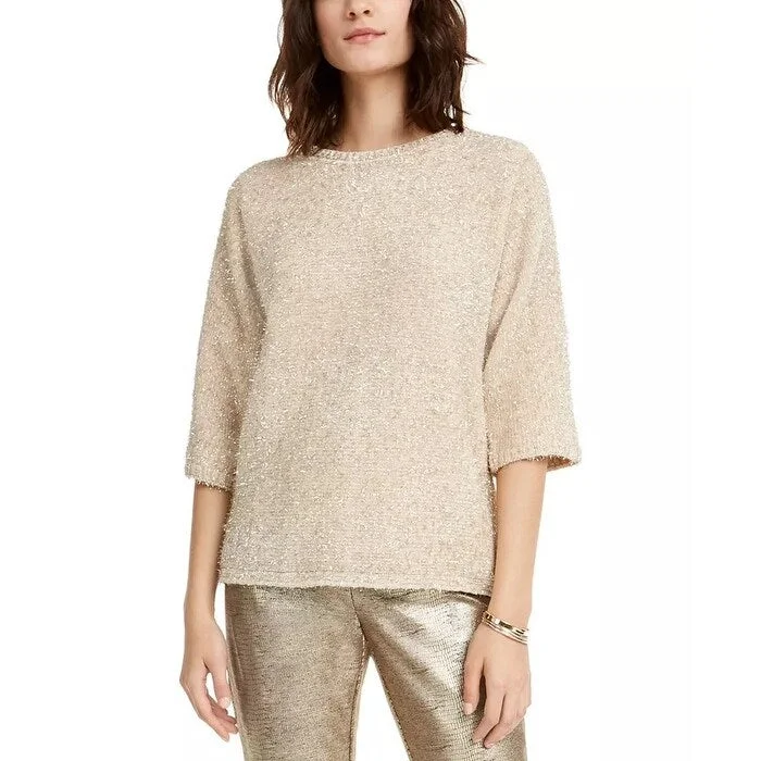 Alfani Women's Eyelash Metallic Sweater Beige Size X-Large