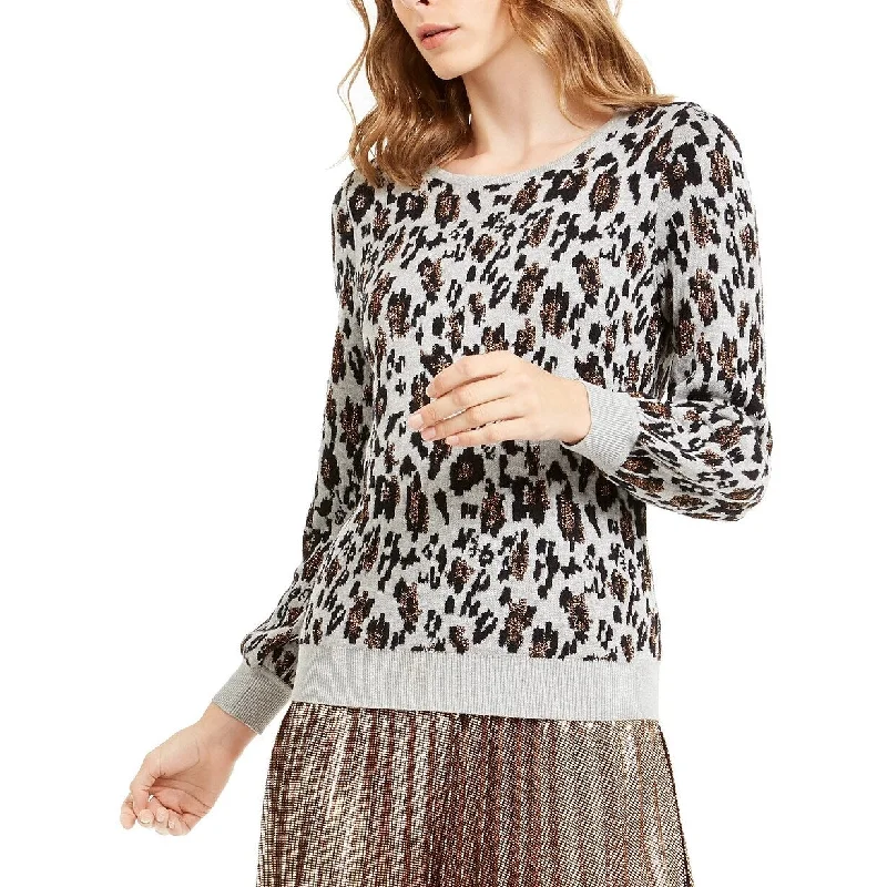 Alfani Women's Metallic Animal Print Sweater Gray Size X-Small