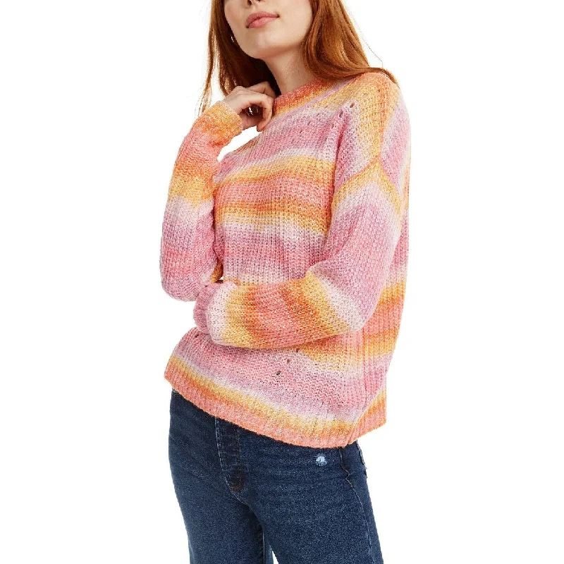 Hooked Up By Iot Juniors' Striped Mock-Neck Sweater Pink Size Extra Small