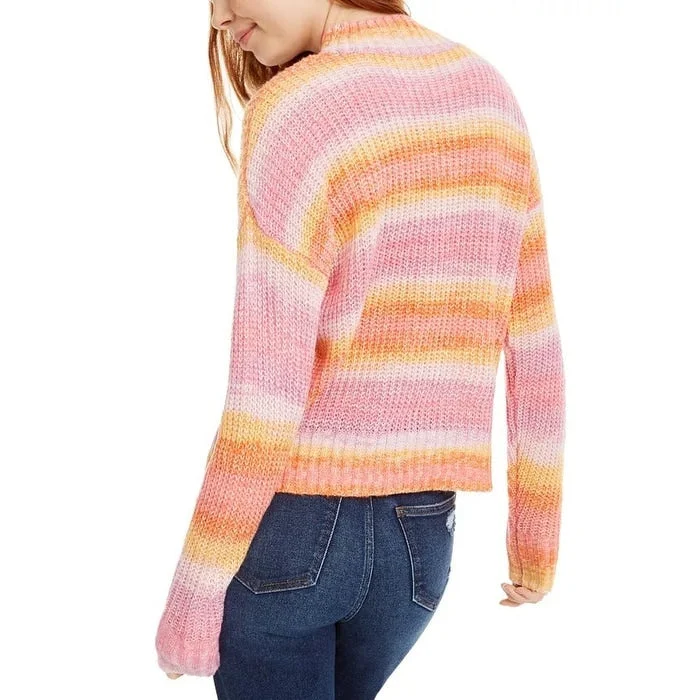 Hooked Up By Lot Juniors' Striped Mock-Neck Sweater Pink Size Small