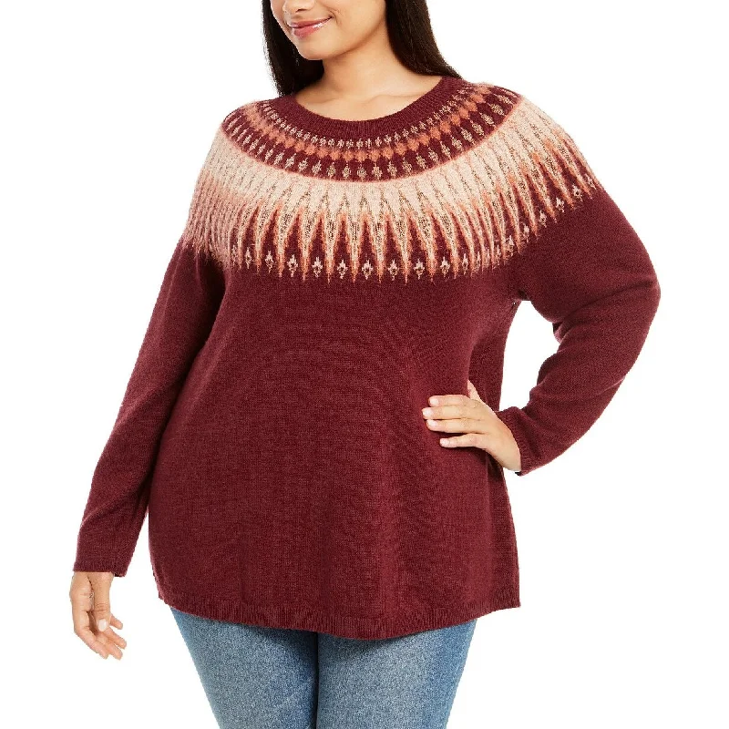 Style & Co Women's Plus Size Fair Isle Sweater Red Size Extra Large