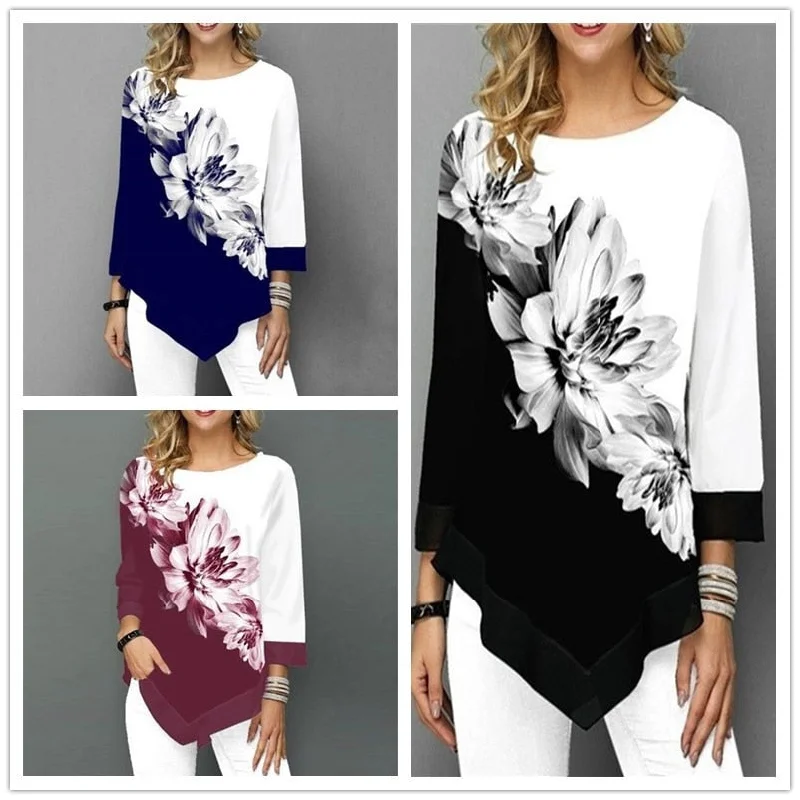 2019 Spring Autumn Large Size Women T Shirts Casual O-Neck Floral Print T Shirt Female T Shirt Plus Size 5XL Pullovers Tops Tees