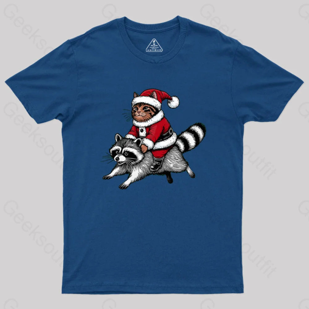 Santa Cat on A Raccoon Geek T-Shirt