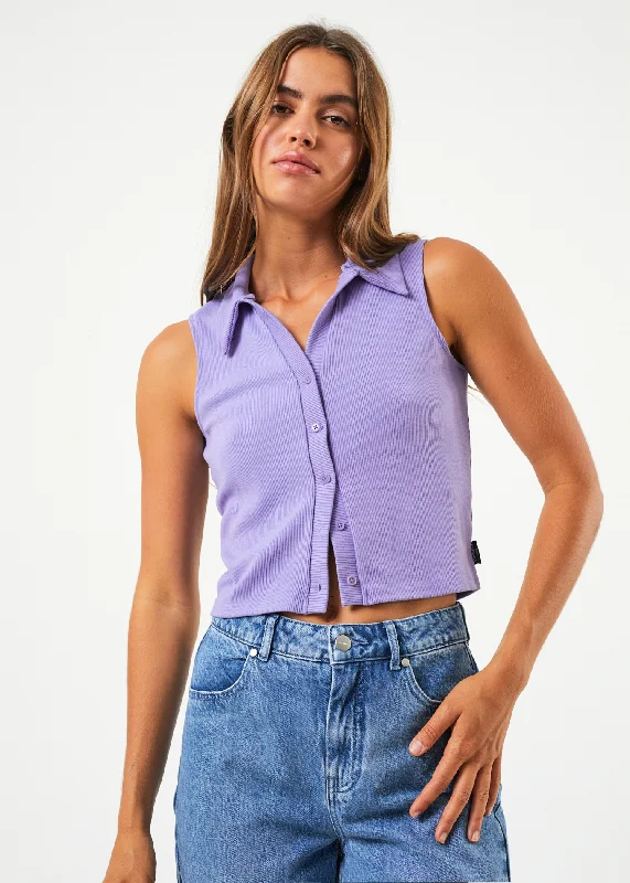 AFENDS Womens Eliza - Ribbed Sleeveless Shirt - Plum