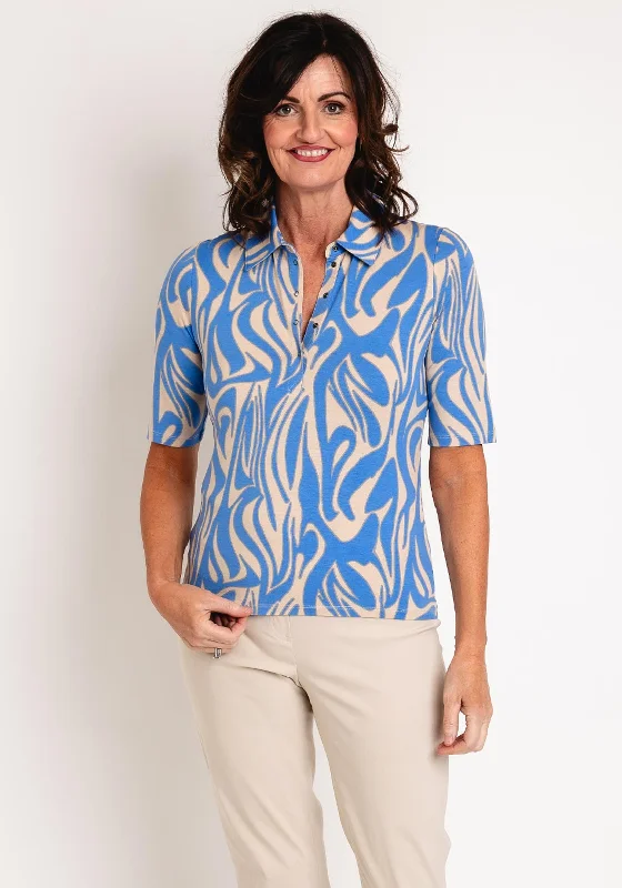 Barbara Lebek Printed Shirt Collar Top, Blue