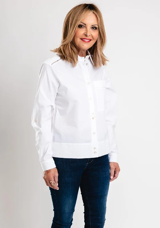 Bianca Anina Embroidered Trim Cotton Shirt, White