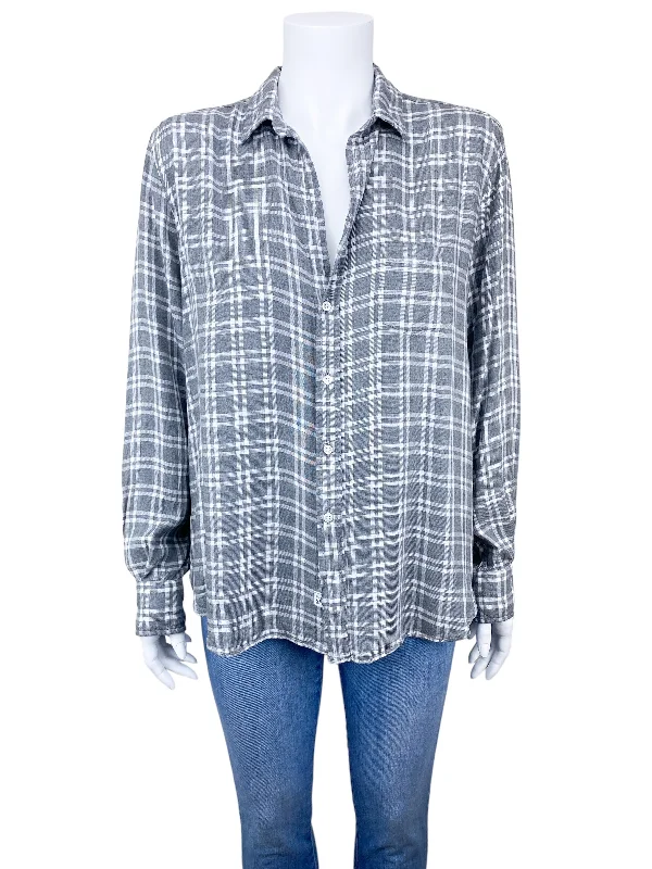 Frank & Eileen Women's Eileen Flannel Plaid Shirt Grey White Size M