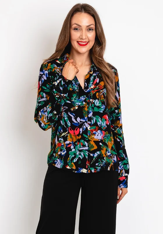 ICHI Celiva Print Long Sleeve Shirt, Black