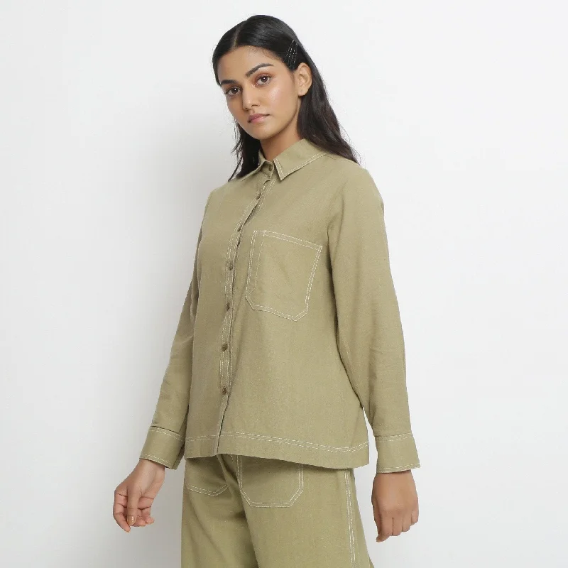 Khakhi Green 100% Cotton Button-Down Shirt