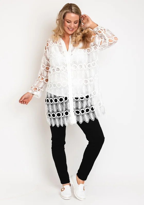 Natalia Collection One Size Crochet Shirt, White