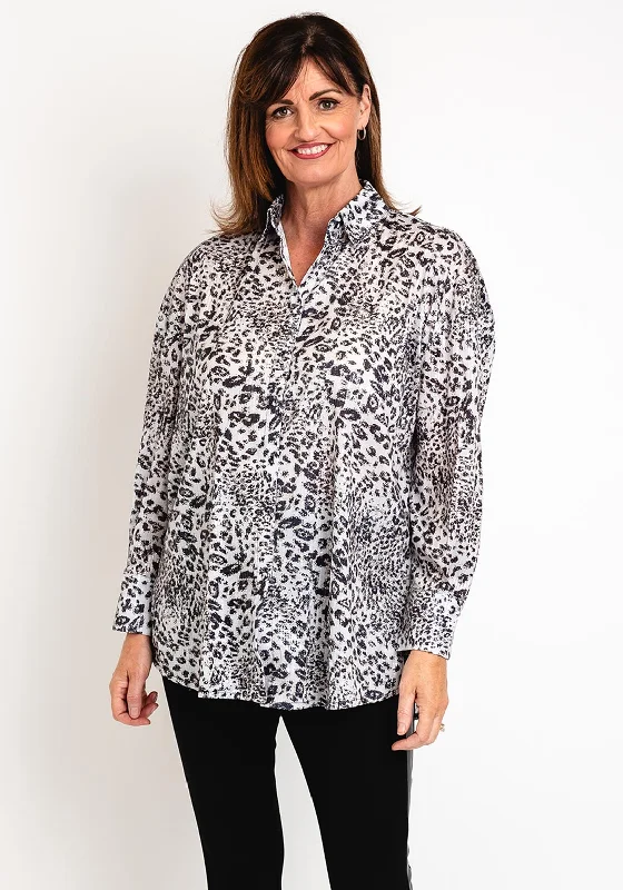 Malissa J One Size Leopard Print Sequin Long Shirt, Grey