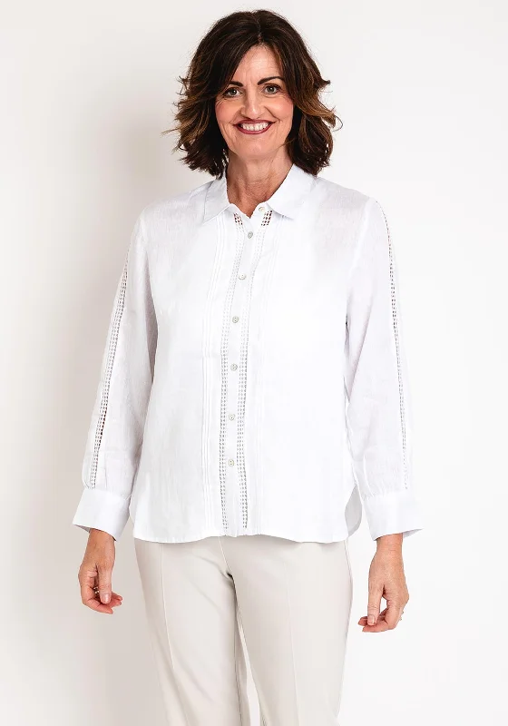 Micha Embroidered Detail Linen Shirt, White