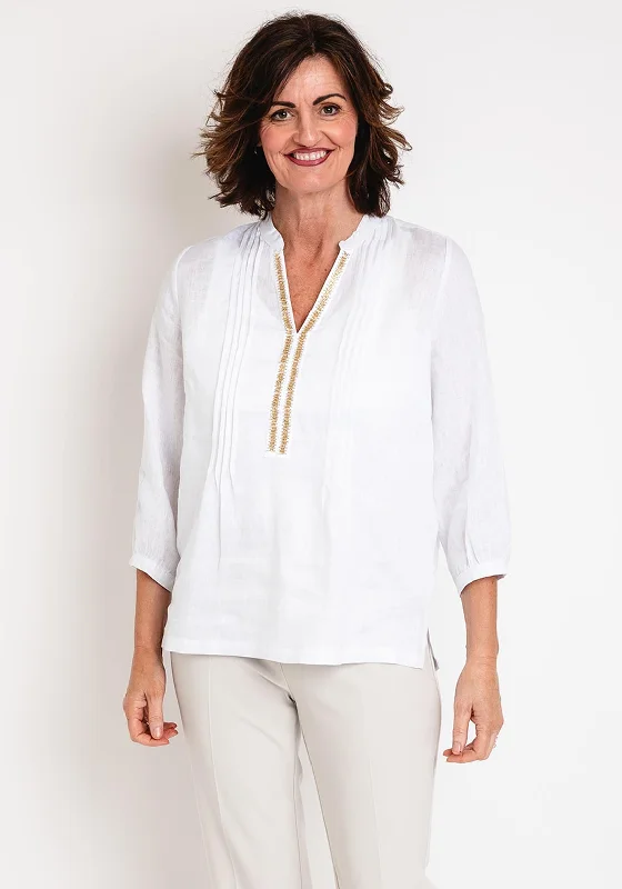 Micha Beaded Embellished Linen Shirt, White