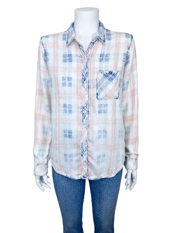 Rails Women's Hunter Plaid Tie Dye Shirt Pacific Indigo Pink Size S