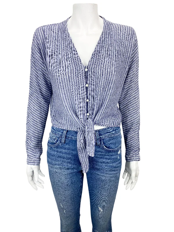 Rails Women's Sloane Tie-Front Shirt Terrenas Stripe Blue/White Size XS