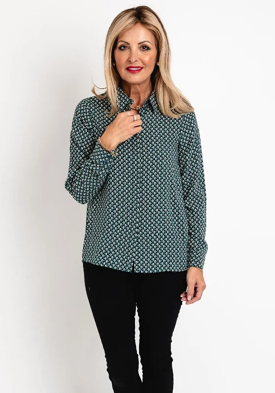 Soyaconcept Drop Hem Geo Print Shirt, Dark Green