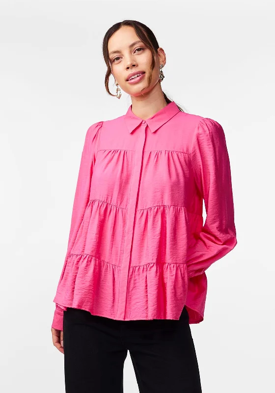 Y.A.S Pala Tiered Smock Shirt, Raspberry Sorbet