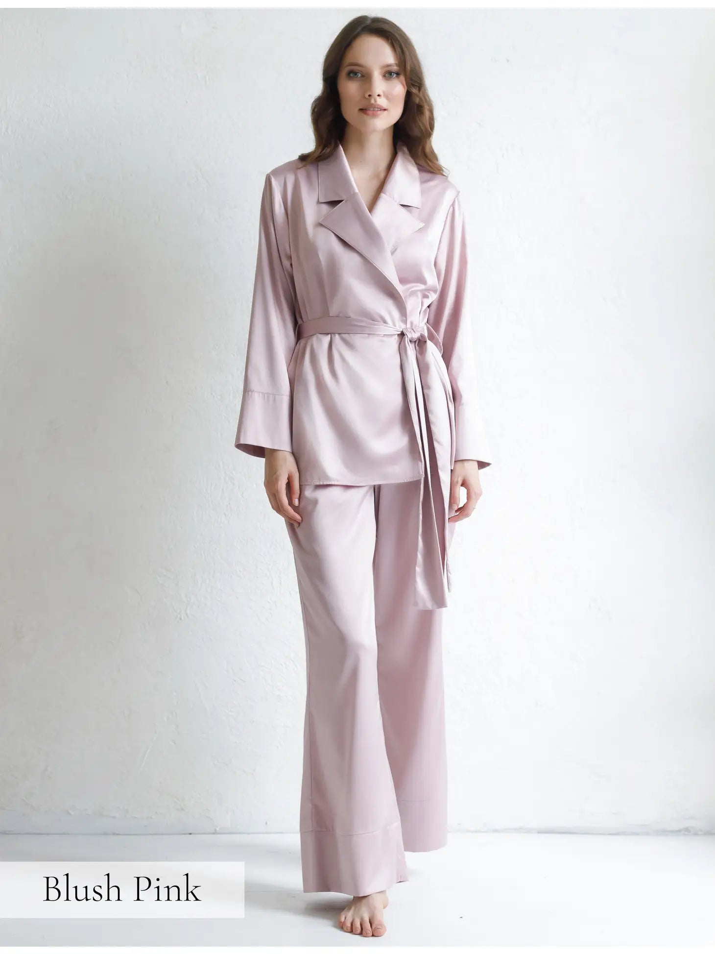 Identity Lingerie | Satin Wrap Pajama Set in Blush