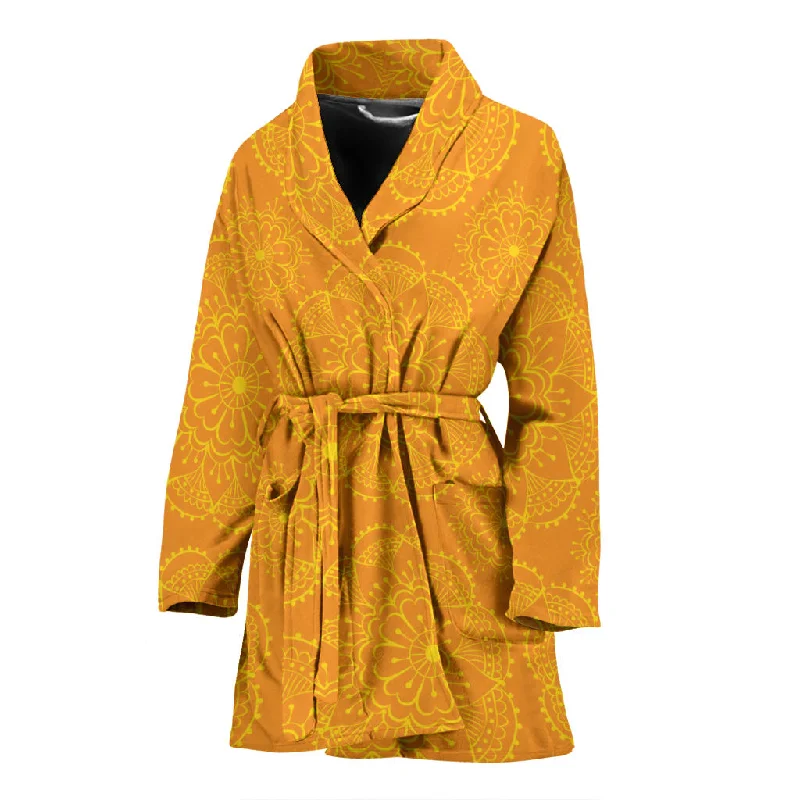 Orange Traditional Indian Element Pattern Women'S Bathrobe