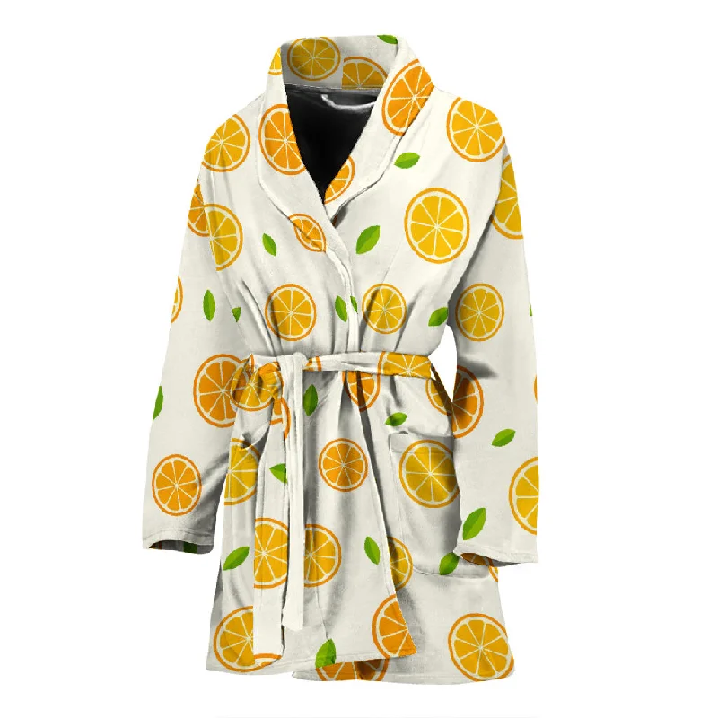 Oranges Leaves Pattern Women'S Bathrobe