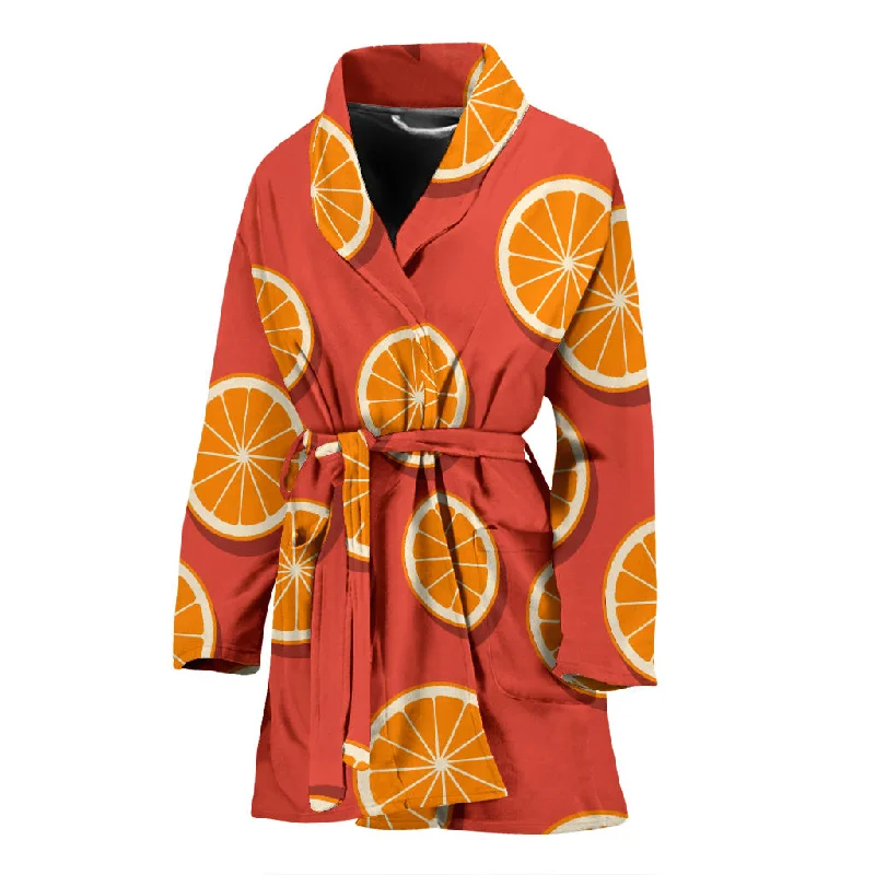 Oranges Pattern Red Background Women'S Bathrobe