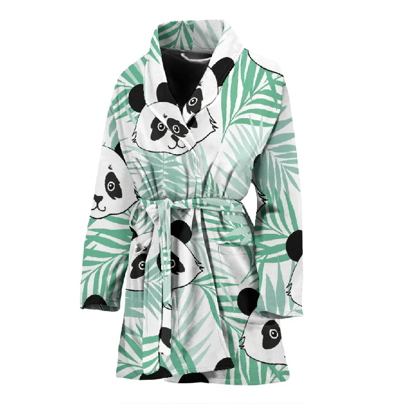 Panda Pattern Tropical Leaves Background Women'S Bathrobe