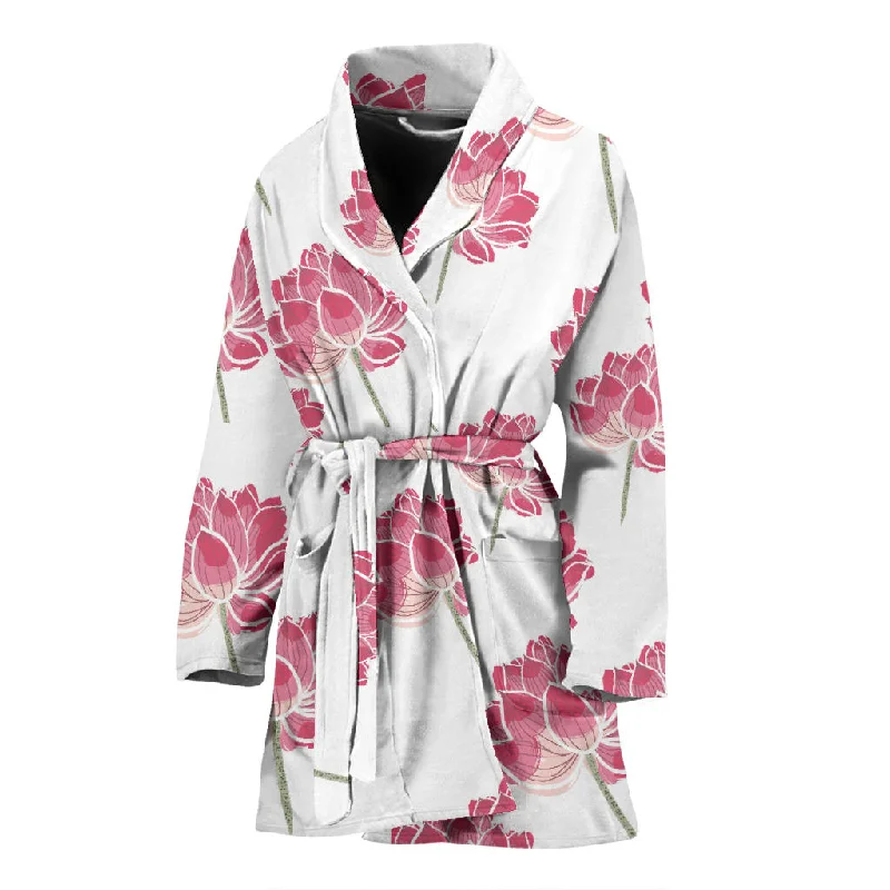 Pink Lotus Waterlily Pattern Women'S Bathrobe