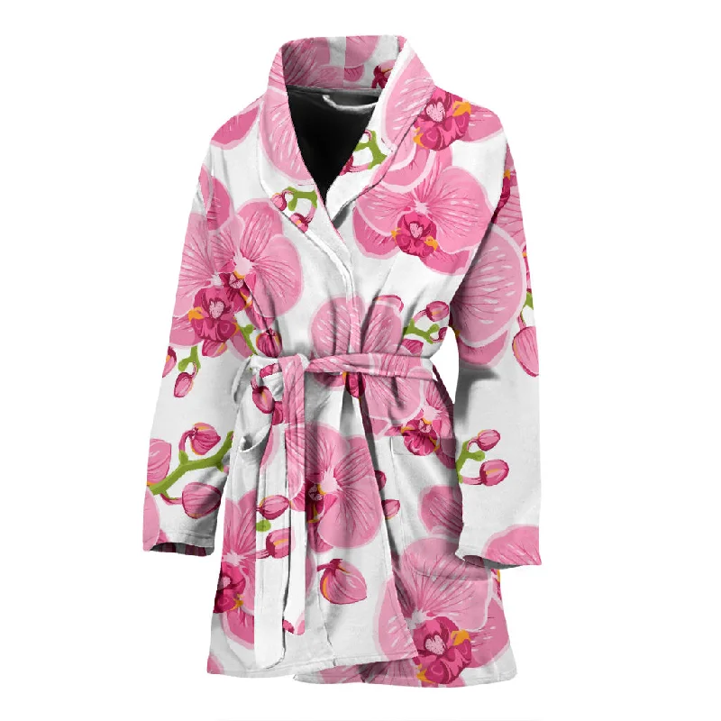 Pink Purple Orchid Pattern Background Women'S Bathrobe