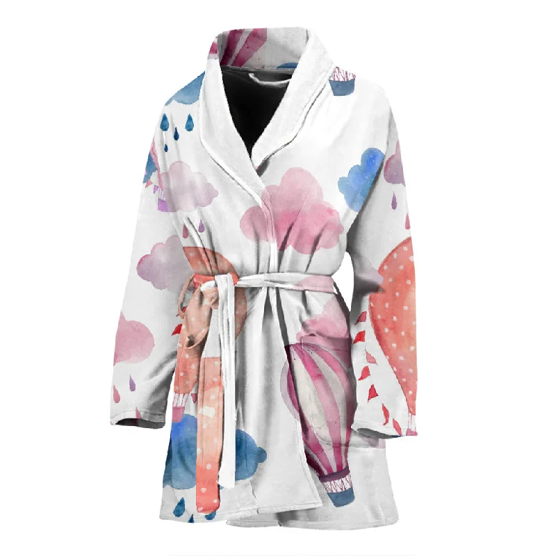 Watercolor Air Balloon Cloud Pattern Women'S Bathrobe